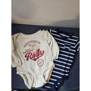 Carters 2 Bodysuits Nacy/‎ Cream Homemade Rolls 6-9M